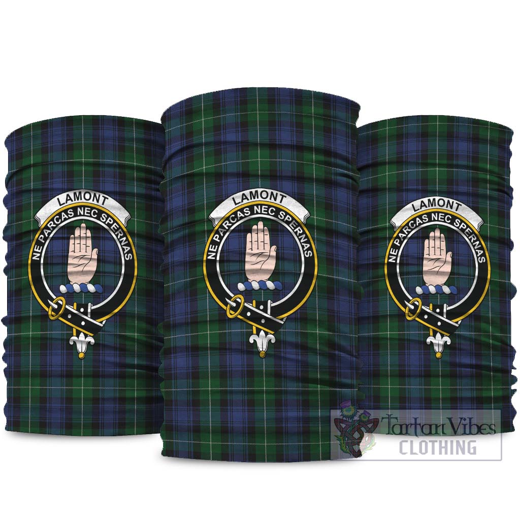 Lamont #2 Tartan Neck Gaiters, Tartan Bandanas, Tartan Head Band with Family Crest