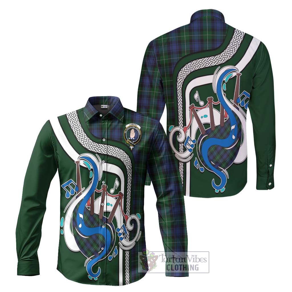 Tartan Vibes Clothing Lamont #2 Tartan Long Sleeve Button Shirt with Epic Bagpipe Style