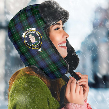 Lamont #2 Tartan Winter Trapper Hat with Family Crest