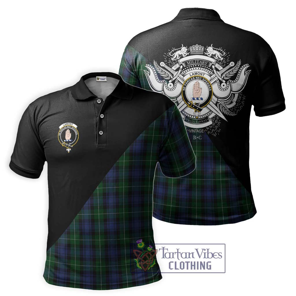 Tartan Vibes Clothing Lamont #2 Tartan Polo Shirt with Family Crest and Military Logo Style