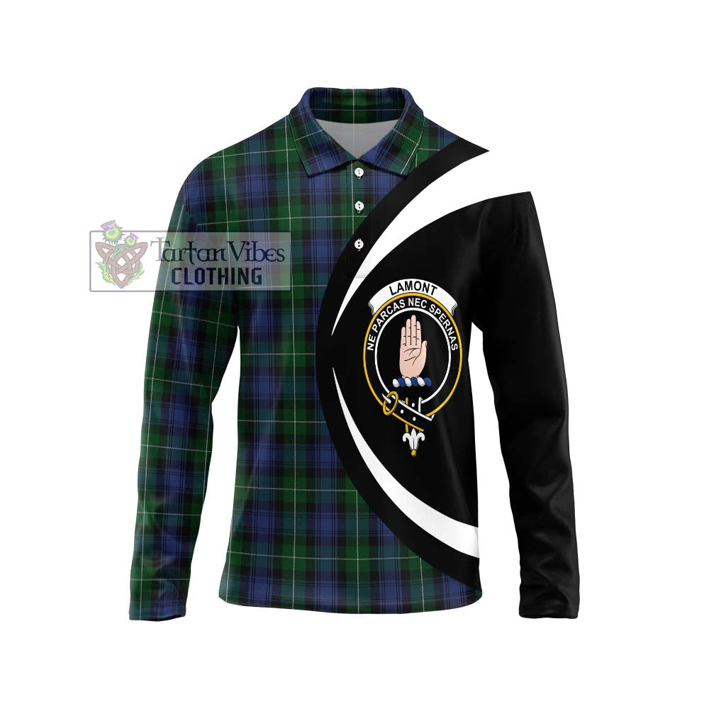 Tartan Vibes Clothing Lamont #2 Tartan Long Sleeve Polo Shirt with Family Crest Circle Style