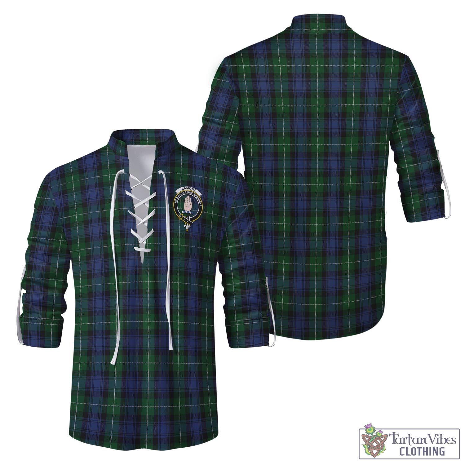 Tartan Vibes Clothing Lamont #2 Tartan Men's Scottish Traditional Jacobite Ghillie Kilt Shirt with Family Crest