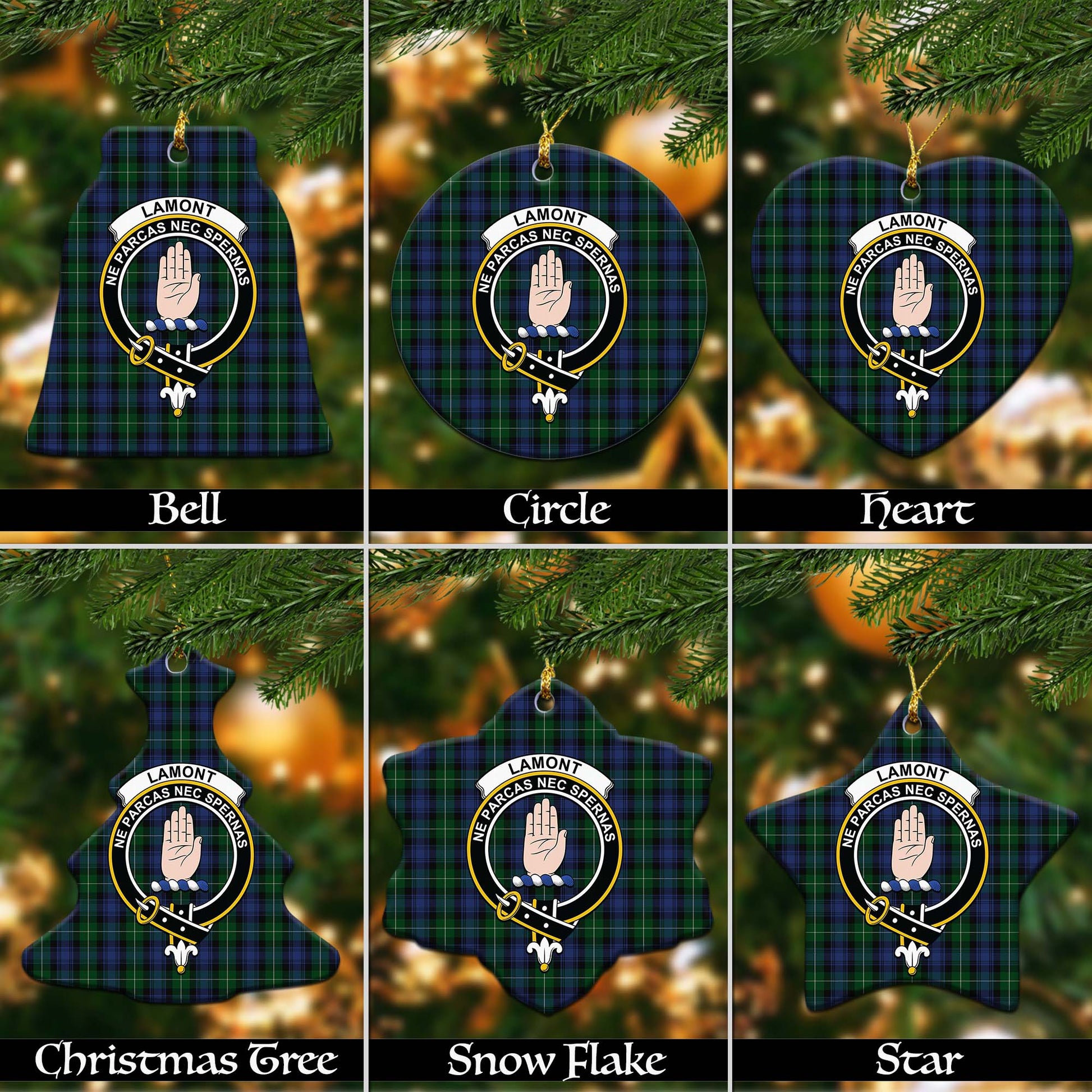 Lamont #2 Tartan Christmas Ornaments with Family Crest