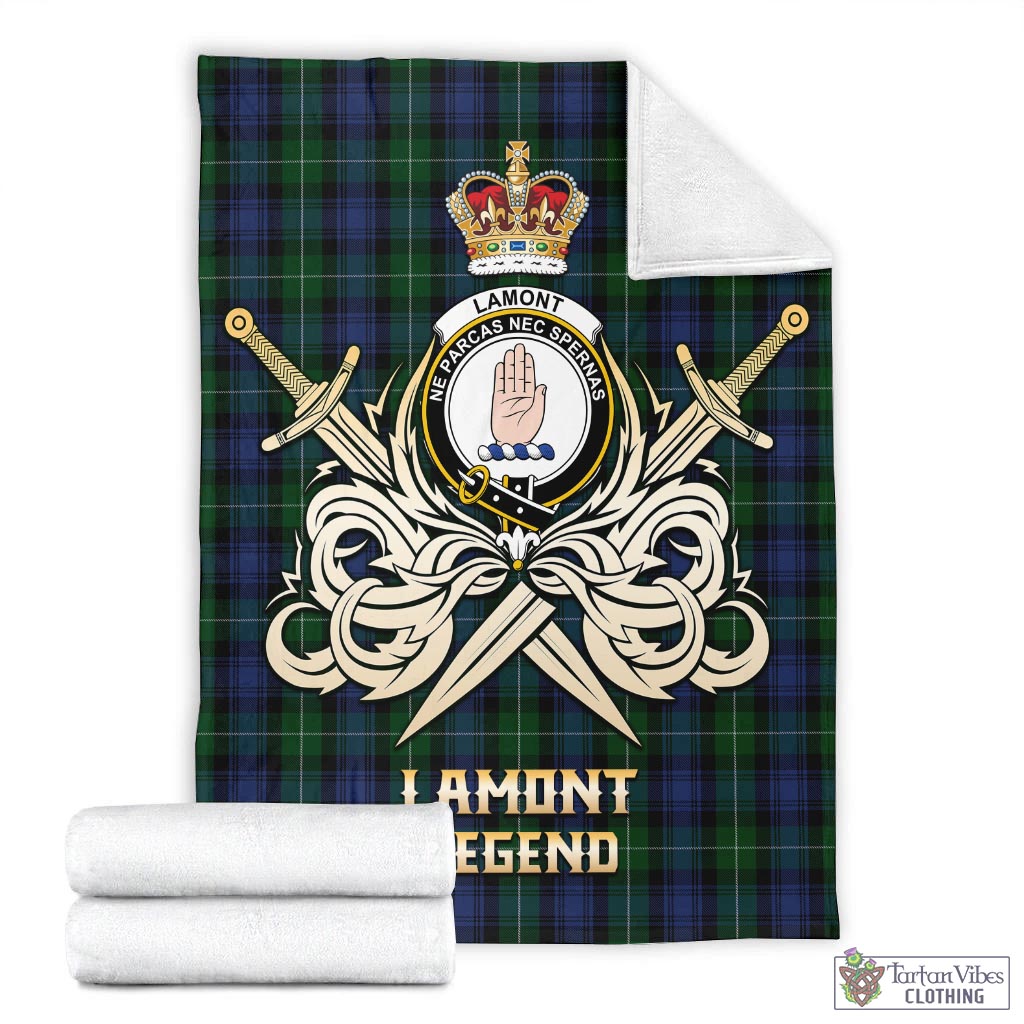 Tartan Vibes Clothing Lamont #2 Tartan Blanket with Clan Crest and the Golden Sword of Courageous Legacy