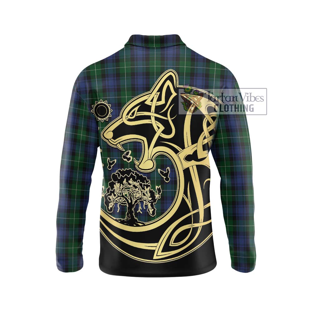 Tartan Vibes Clothing Lamont #2 Tartan Long Sleeve Polo Shirt with Family Crest Celtic Wolf Style