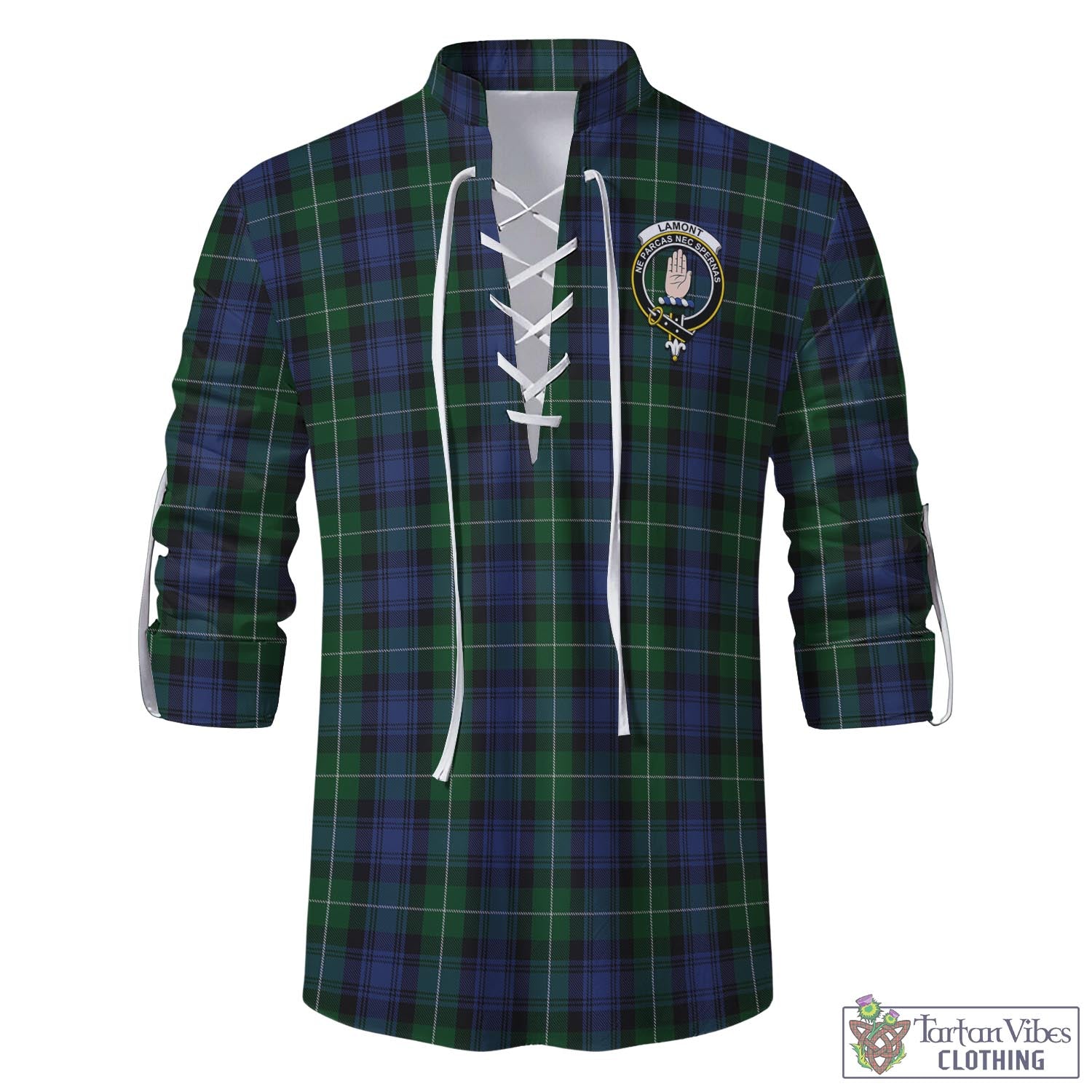 Tartan Vibes Clothing Lamont #2 Tartan Men's Scottish Traditional Jacobite Ghillie Kilt Shirt with Family Crest