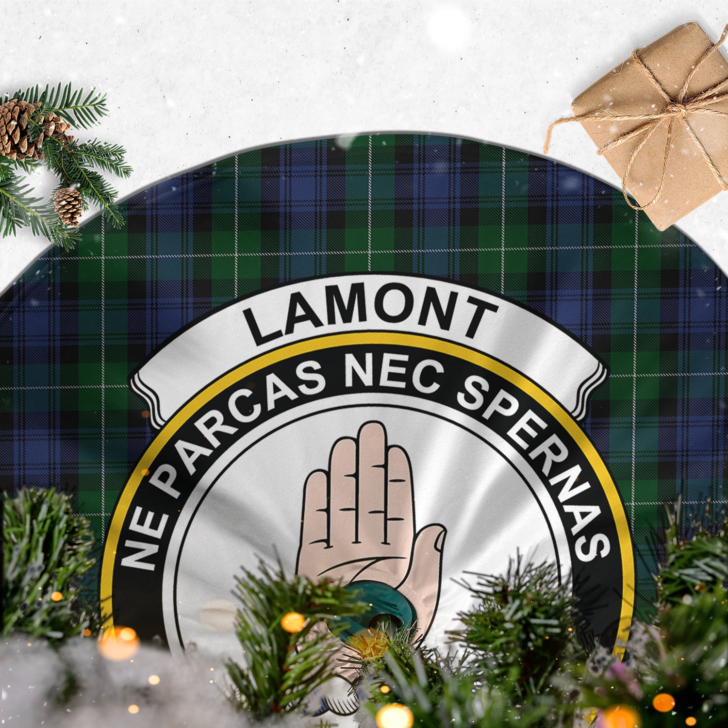 Lamont #2 Tartan Christmas Tree Skirt with Family Crest - Tartanvibesclothing