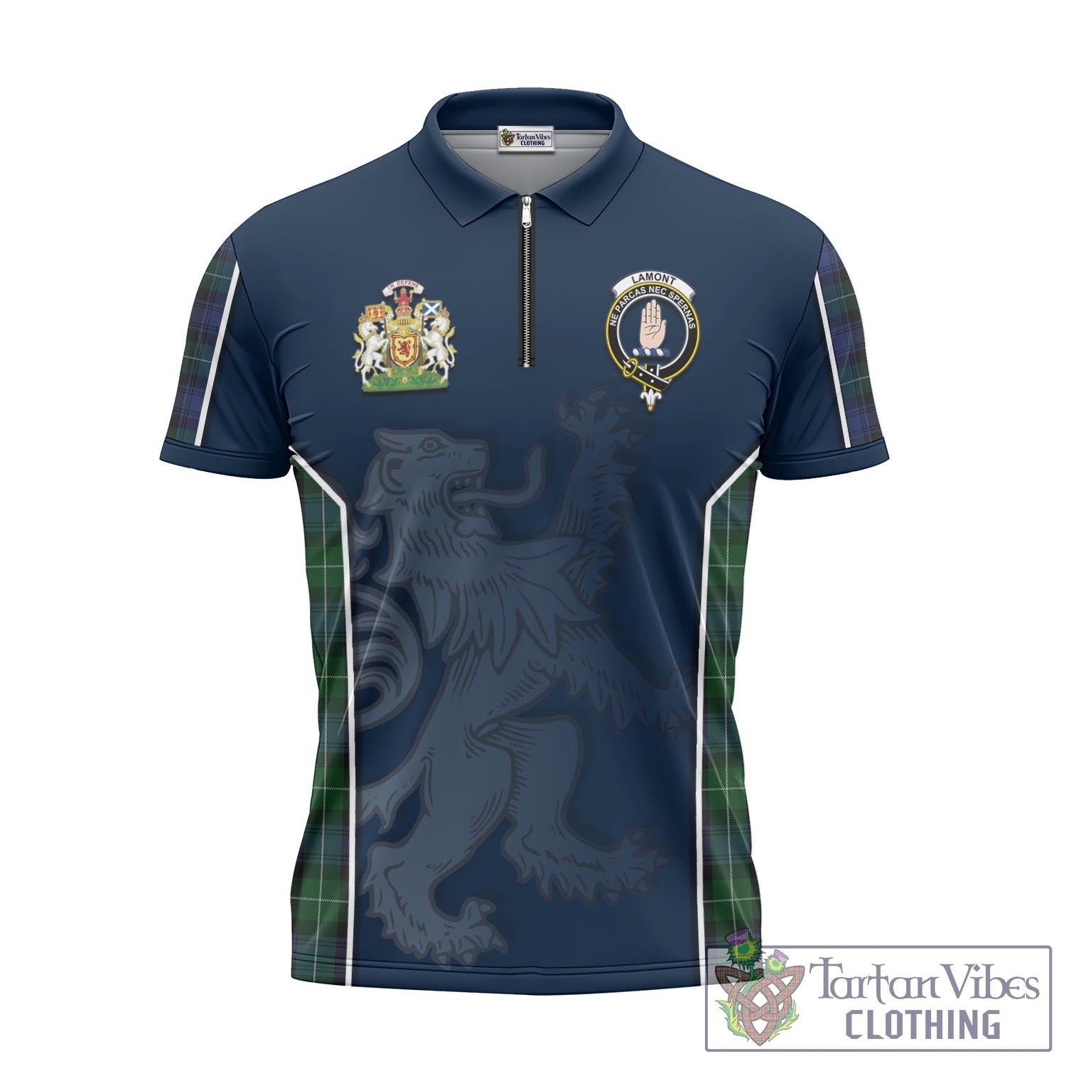 Tartan Vibes Clothing Lamont #2 Tartan Zipper Polo Shirt with Family Crest and Lion Rampant Vibes Sport Style