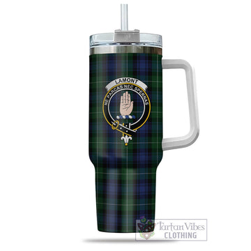 Lamont #2 Tartan and Family Crest Tumbler with Handle