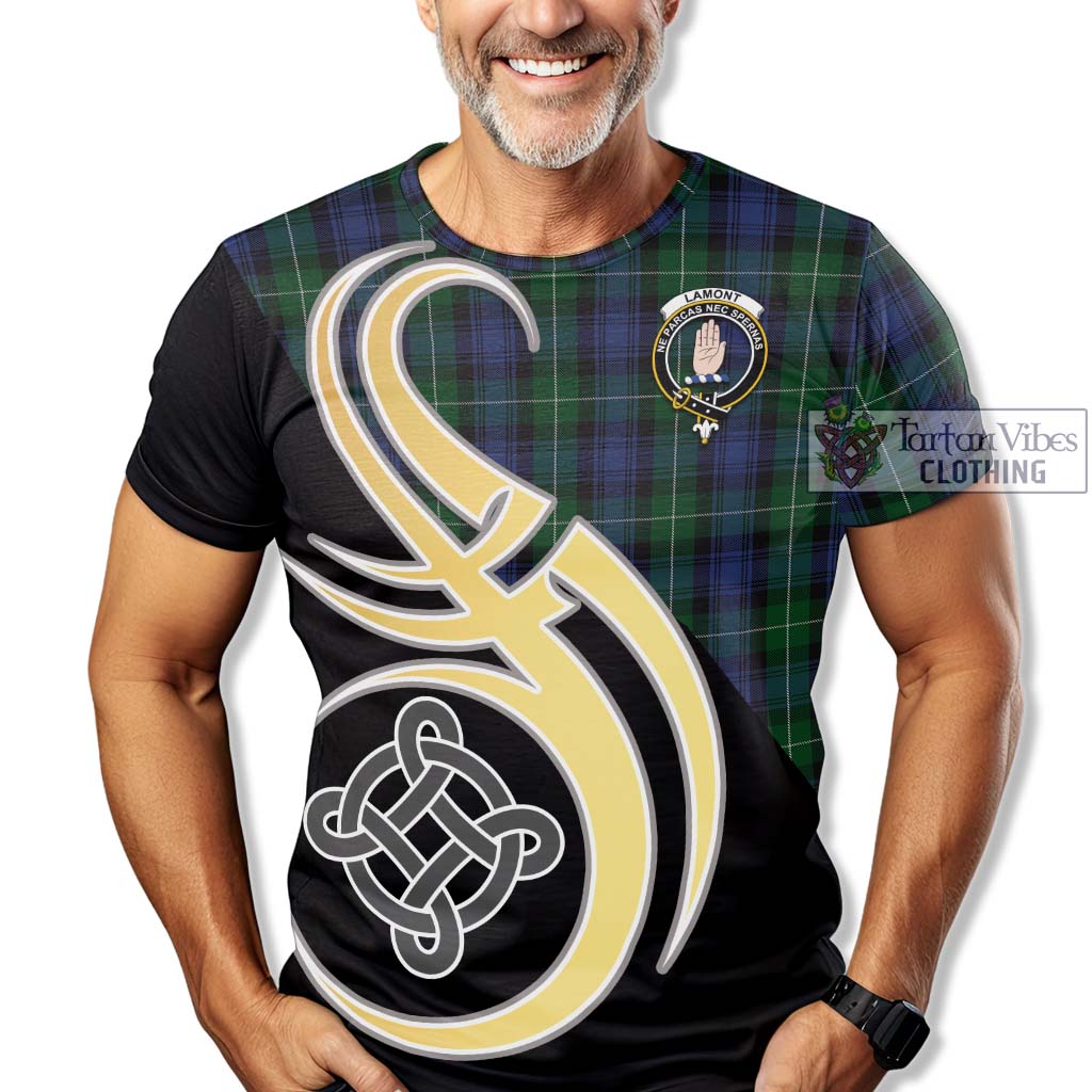 Tartan Vibes Clothing Lamont #2 Tartan T-Shirt with Family Crest and Celtic Symbol Style