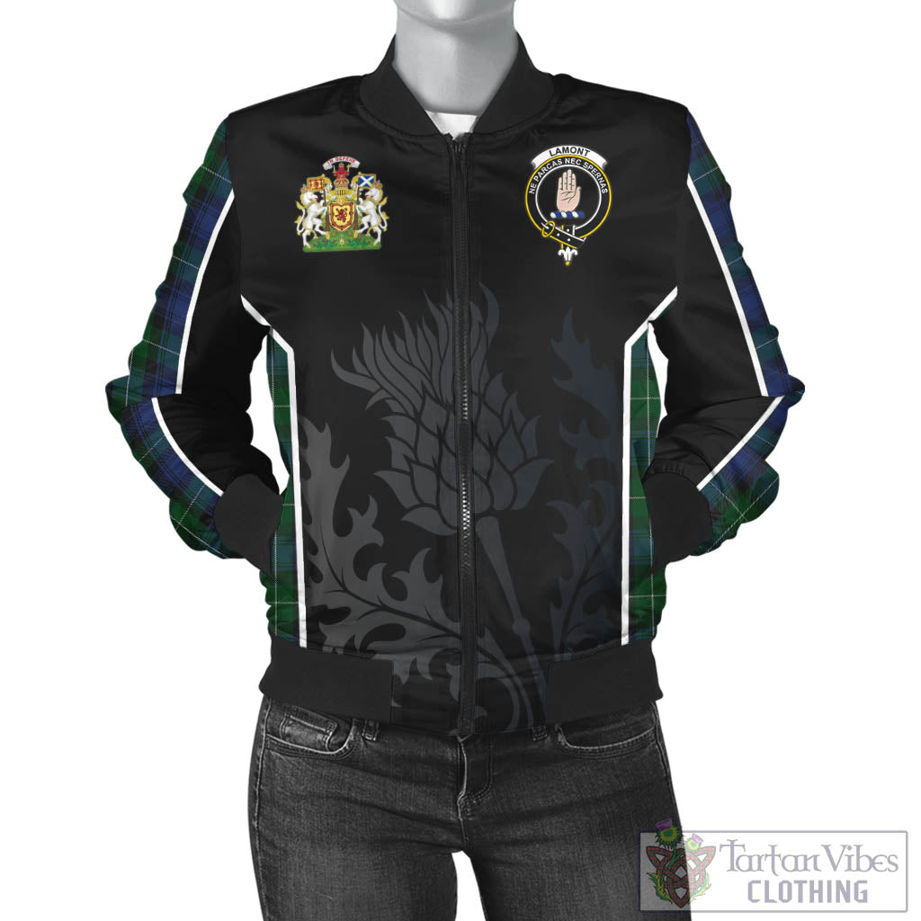 Tartan Vibes Clothing Lamont #2 Tartan Bomber Jacket with Family Crest and Scottish Thistle Vibes Sport Style