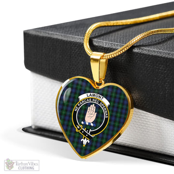 Lamont #2 Tartan Heart Necklace with Family Crest