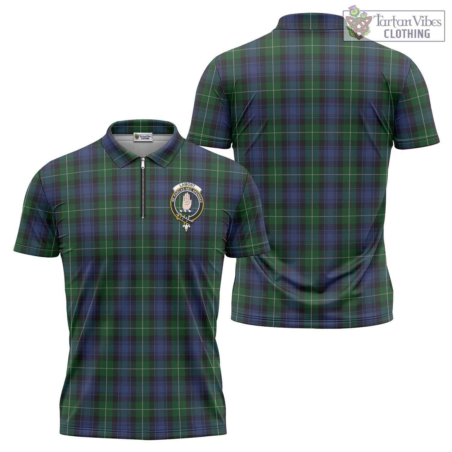 Tartan Vibes Clothing Lamont #2 Tartan Zipper Polo Shirt with Family Crest