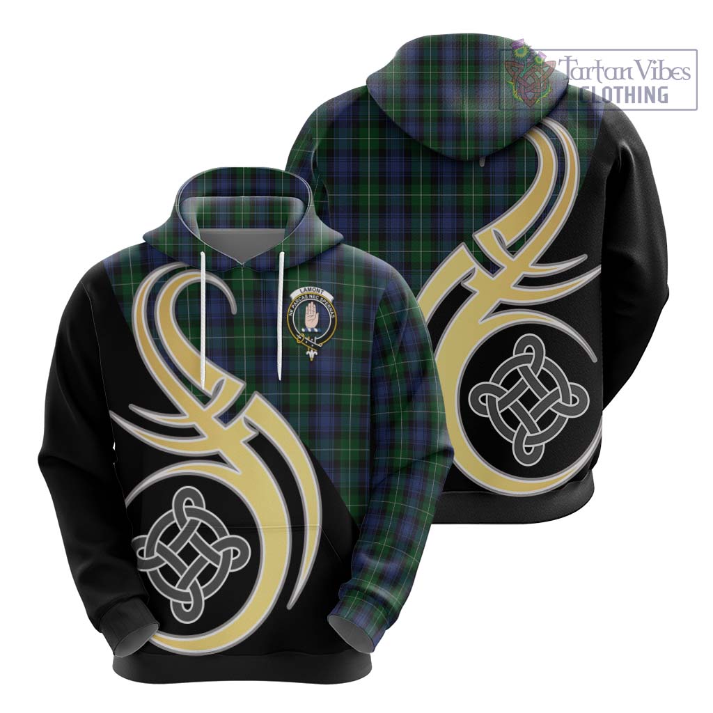 Tartan Vibes Clothing Lamont #2 Tartan Hoodie with Family Crest and Celtic Symbol Style