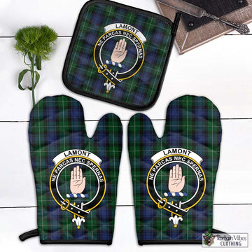 Lamont #2 Tartan Combo Oven Mitt & Pot-Holder with Family Crest