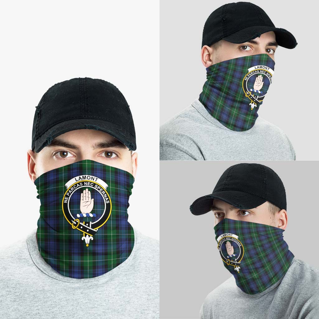 Lamont #2 Tartan Neck Gaiters, Tartan Bandanas, Tartan Head Band with Family Crest