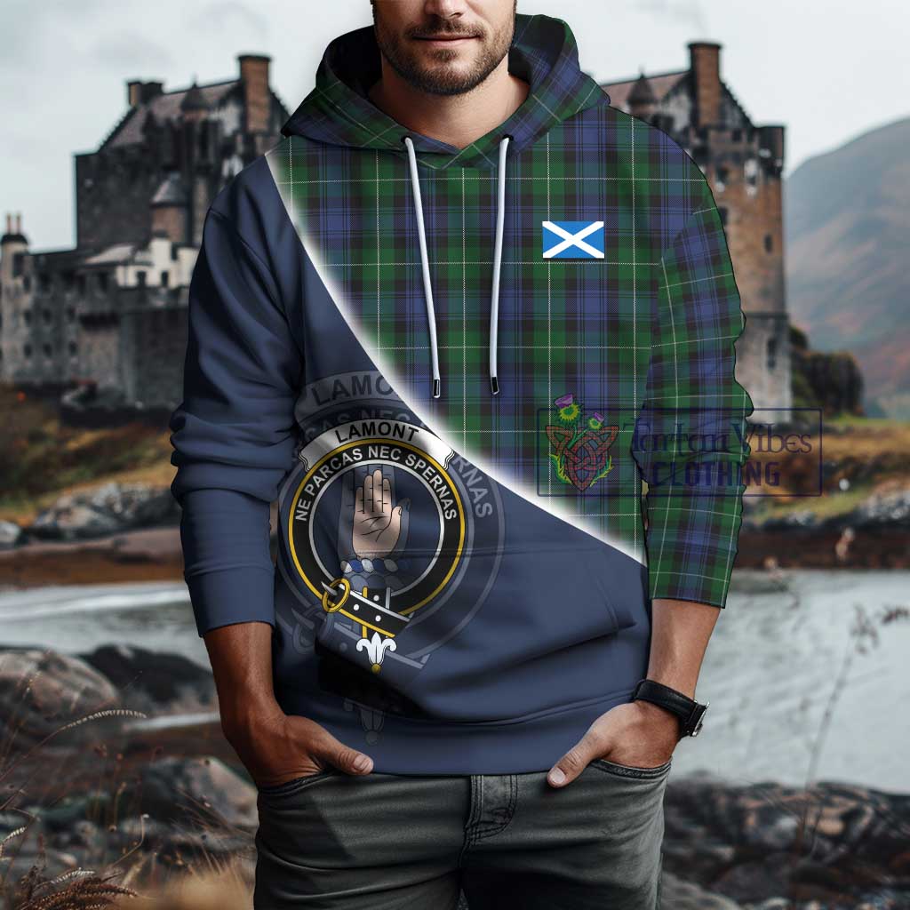 Tartan Vibes Clothing Lamont #2 Tartan Hoodie with Personalised National Flag and Family Crest Half Style