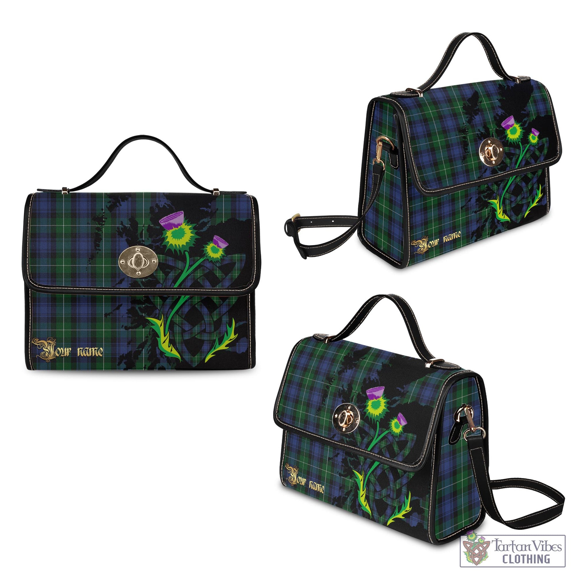 Tartan Vibes Clothing Lamont #2 Tartan Waterproof Canvas Bag with Scotland Map and Thistle Celtic Accents