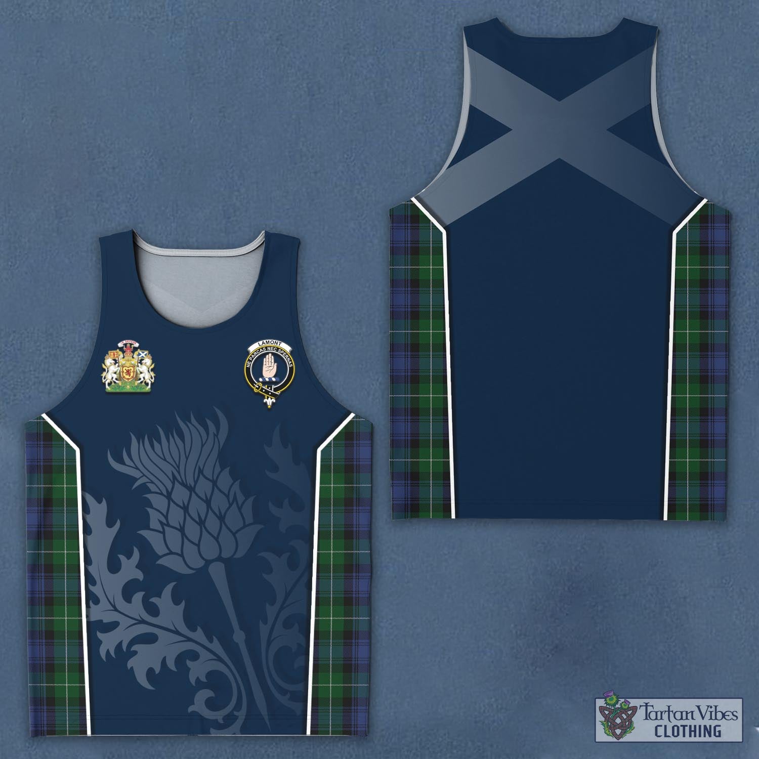 Tartan Vibes Clothing Lamont #2 Tartan Men's Tanks Top with Family Crest and Scottish Thistle Vibes Sport Style