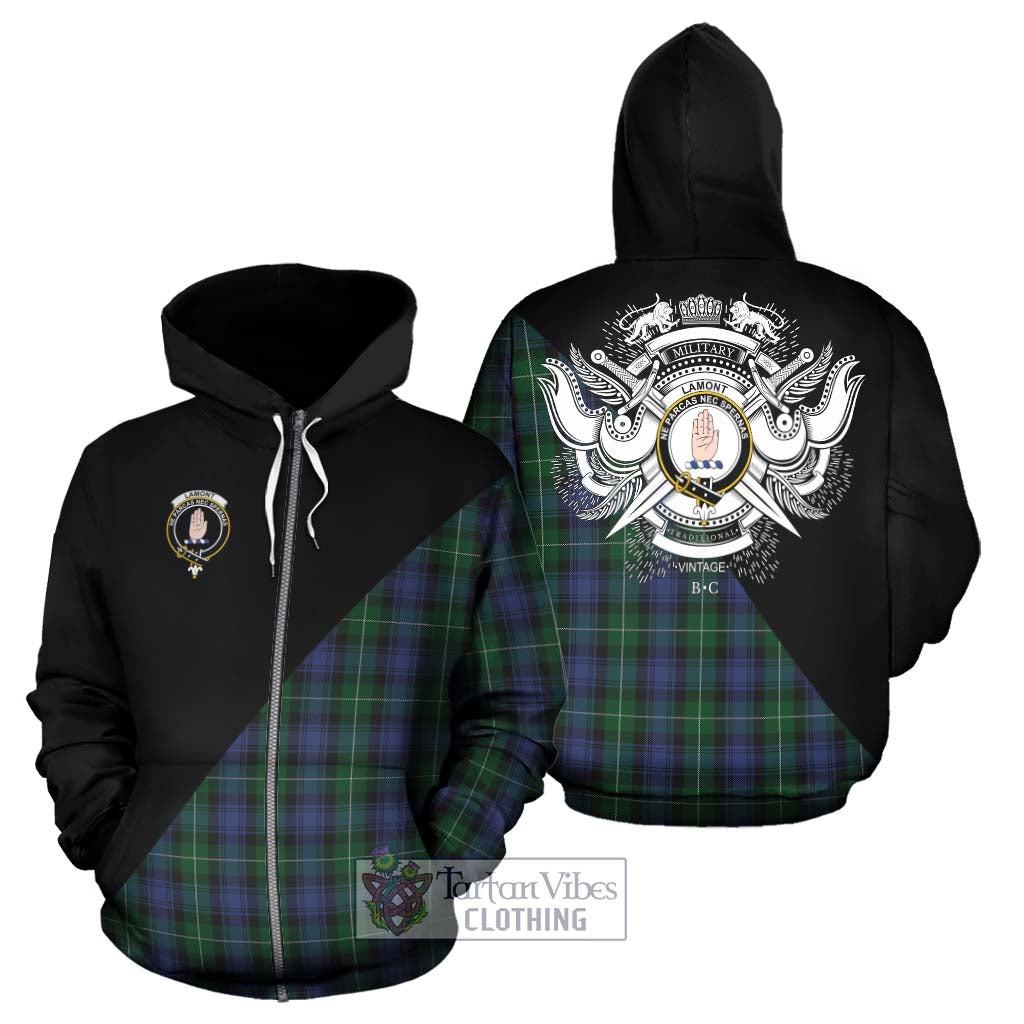 Tartan Vibes Clothing Lamont #2 Tartan Hoodie with Family Crest and Military Logo Style