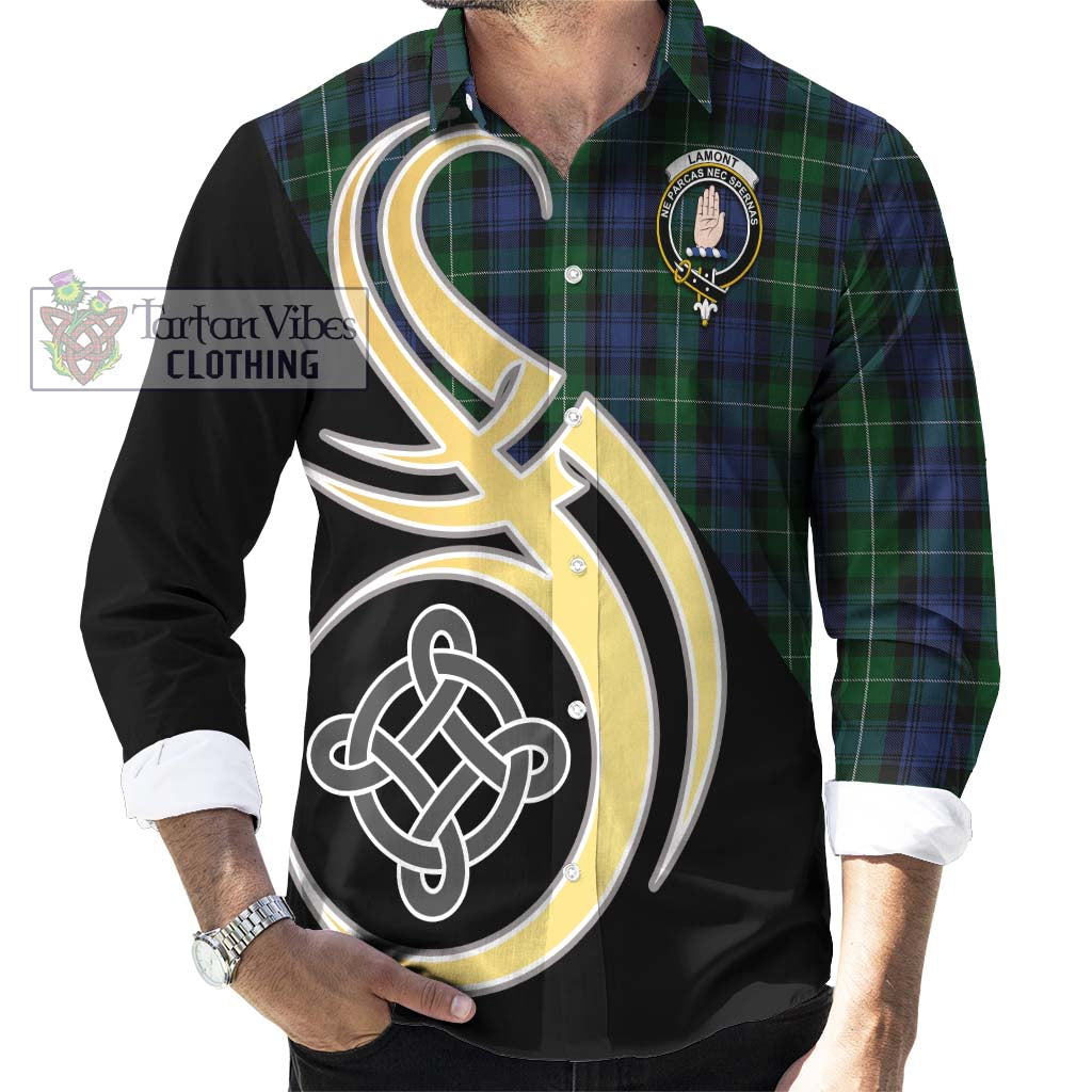 Tartan Vibes Clothing Lamont #2 Tartan Long Sleeve Button Shirt with Family Crest and Celtic Symbol Style