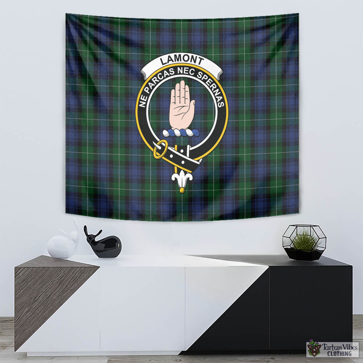 Tartan Vibes Clothing Lamont #2 Tartan Tapestry Wall Hanging and Home Decor for Room with Family Crest