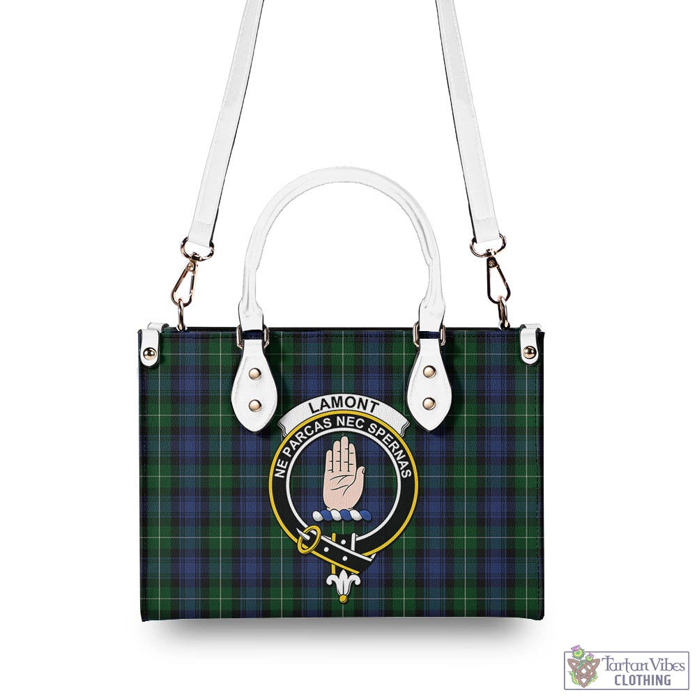 Tartan Vibes Clothing Lamont #2 Tartan Luxury Leather Handbags with Family Crest