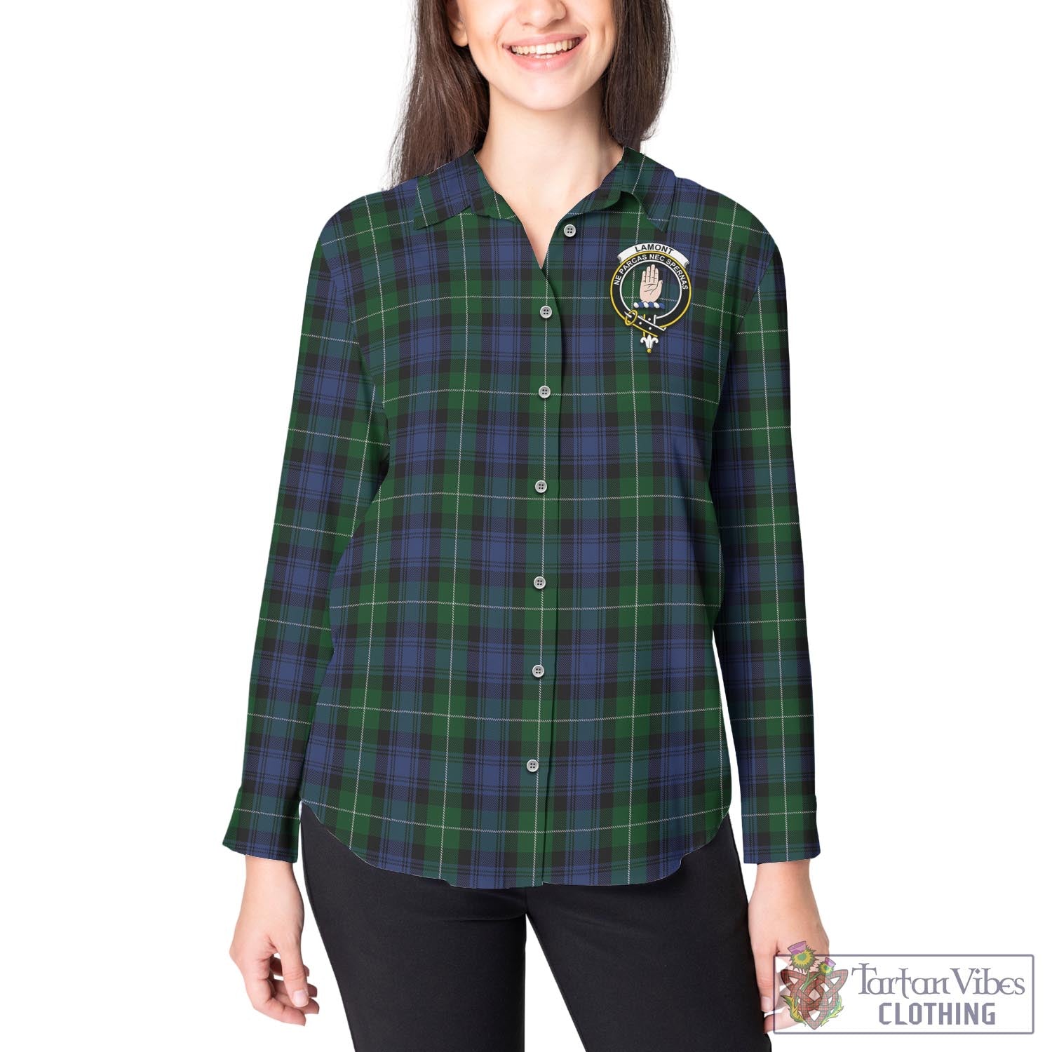 Tartan Vibes Clothing Lamont #2 Tartan Womens Casual Shirt with Family Crest