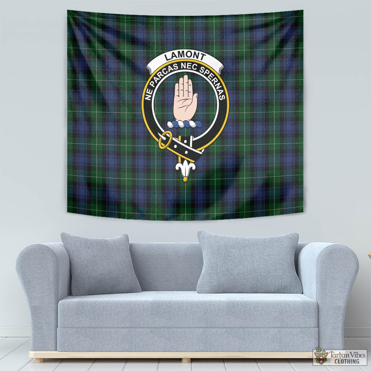 Tartan Vibes Clothing Lamont #2 Tartan Tapestry Wall Hanging and Home Decor for Room with Family Crest