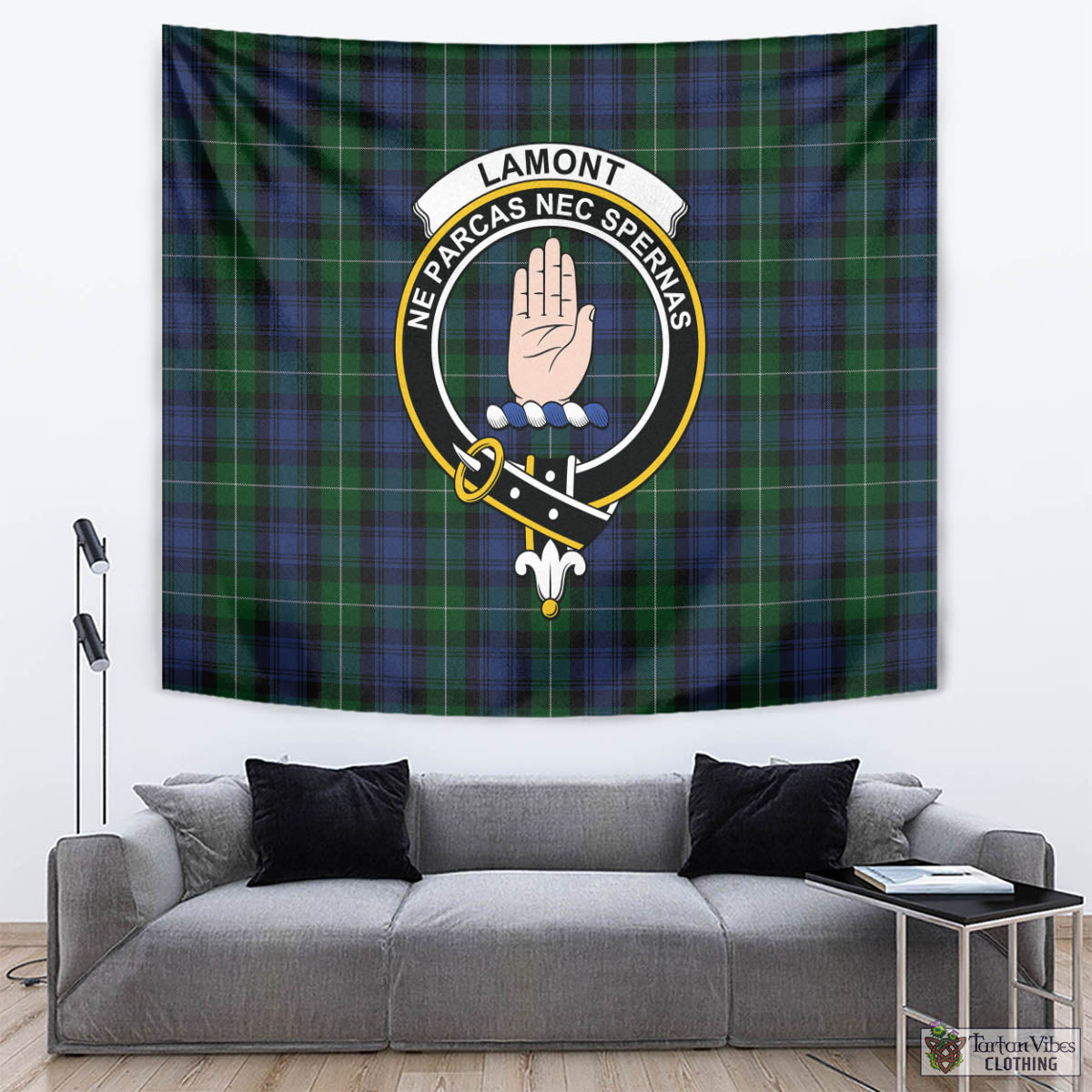 Tartan Vibes Clothing Lamont #2 Tartan Tapestry Wall Hanging and Home Decor for Room with Family Crest