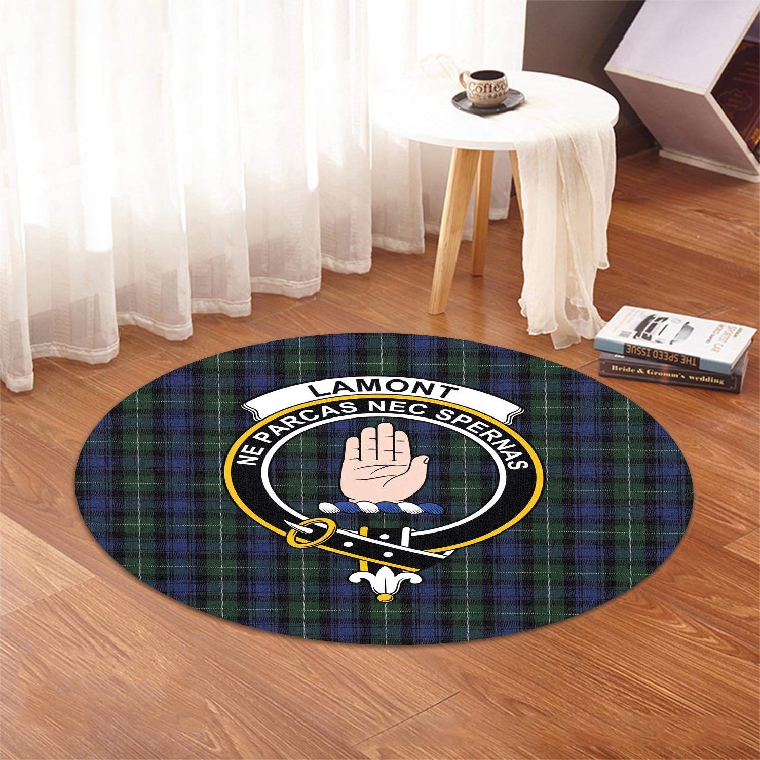 lamont-2-tartan-round-rug-with-family-crest