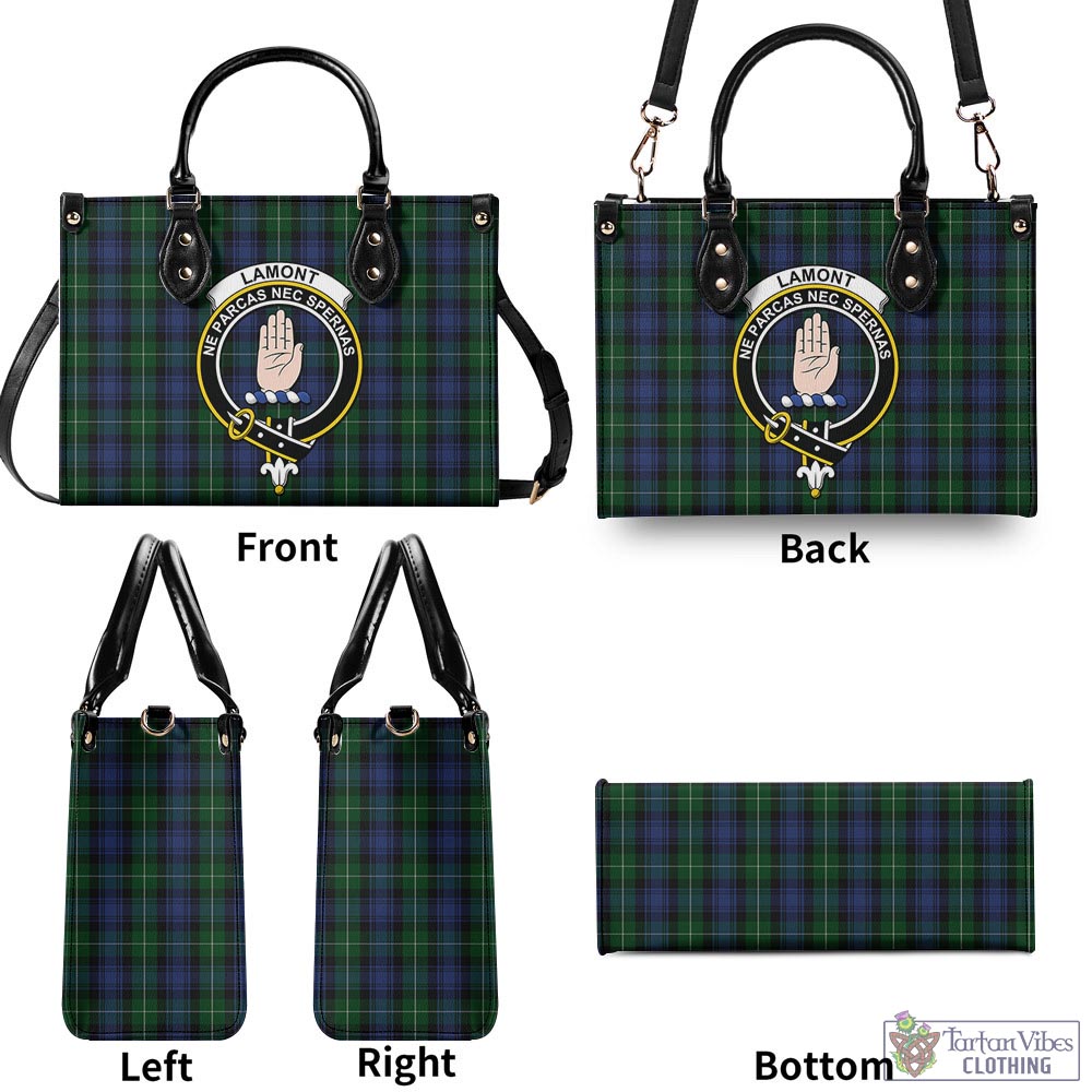 Tartan Vibes Clothing Lamont #2 Tartan Luxury Leather Handbags with Family Crest