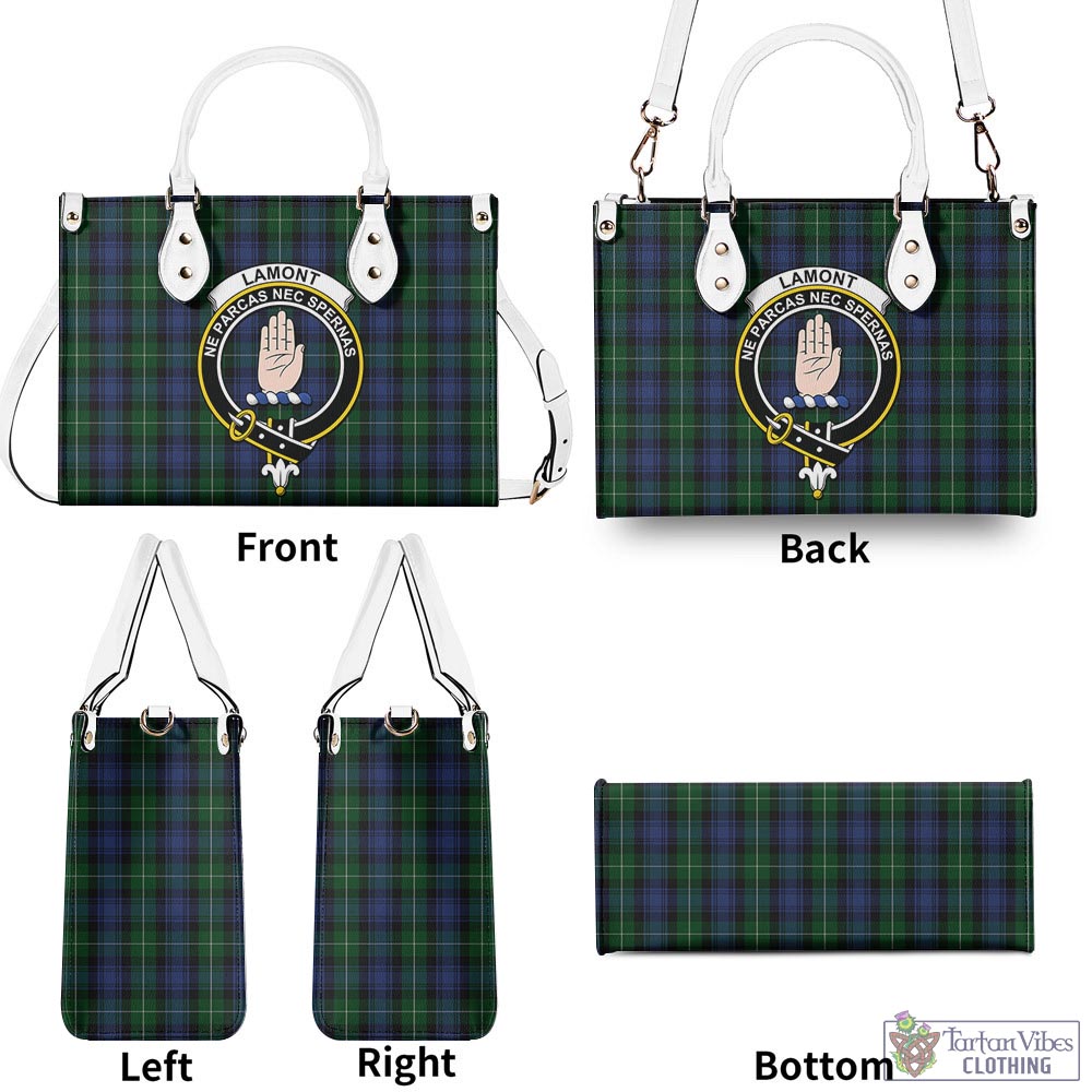 Tartan Vibes Clothing Lamont #2 Tartan Luxury Leather Handbags with Family Crest