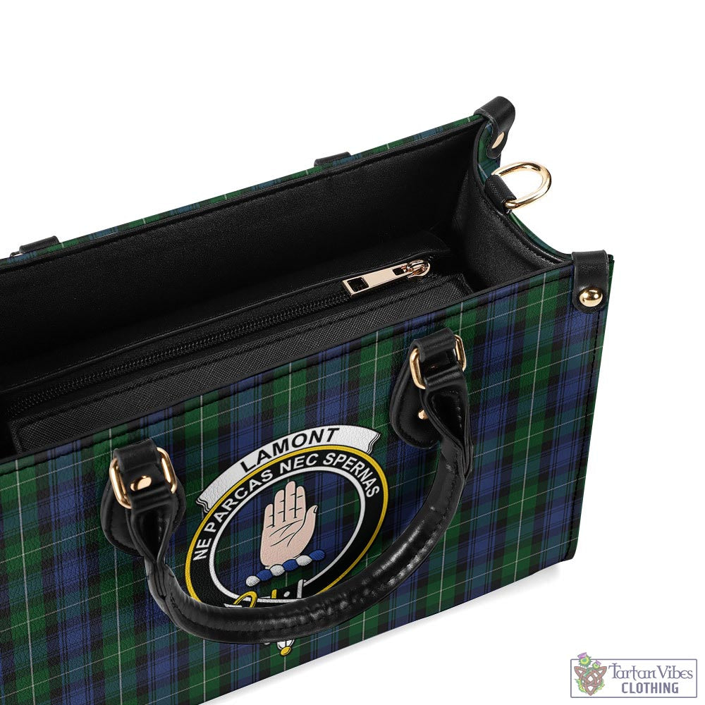 Tartan Vibes Clothing Lamont #2 Tartan Luxury Leather Handbags with Family Crest