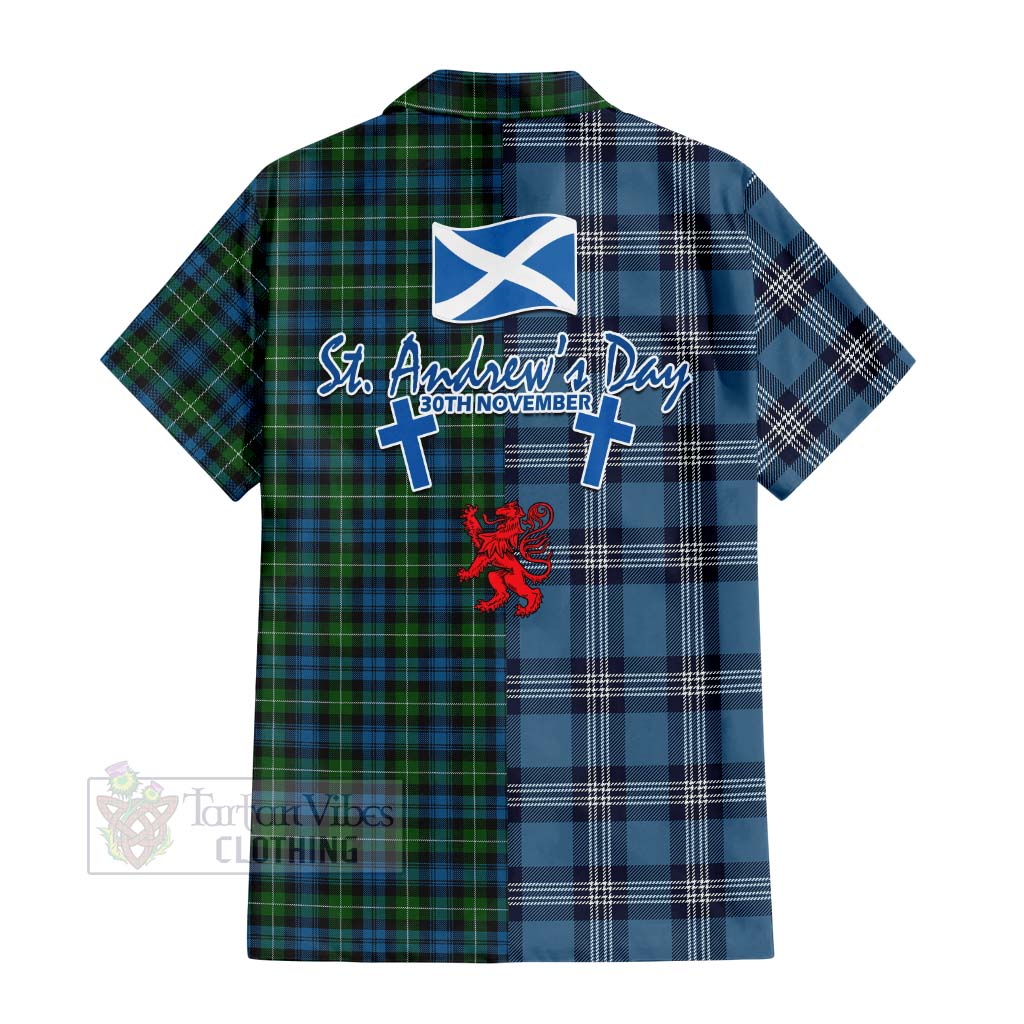 Tartan Vibes Clothing Lamont Tartan Short Sleeve Button Shirt Happy St. Andrew's Day Half Tartan Style