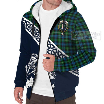 Lamont Tartan Sherpa Hoodie Featuring Thistle and Scotland Map