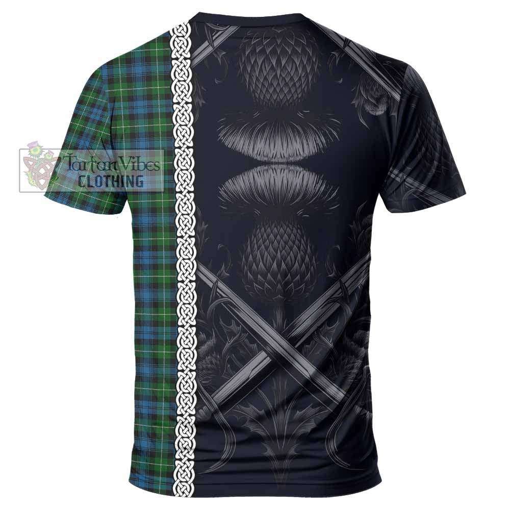 Tartan Vibes Clothing Lamont Tartan T-Shirt with Family Crest Cross Sword Thistle Celtic Vibes