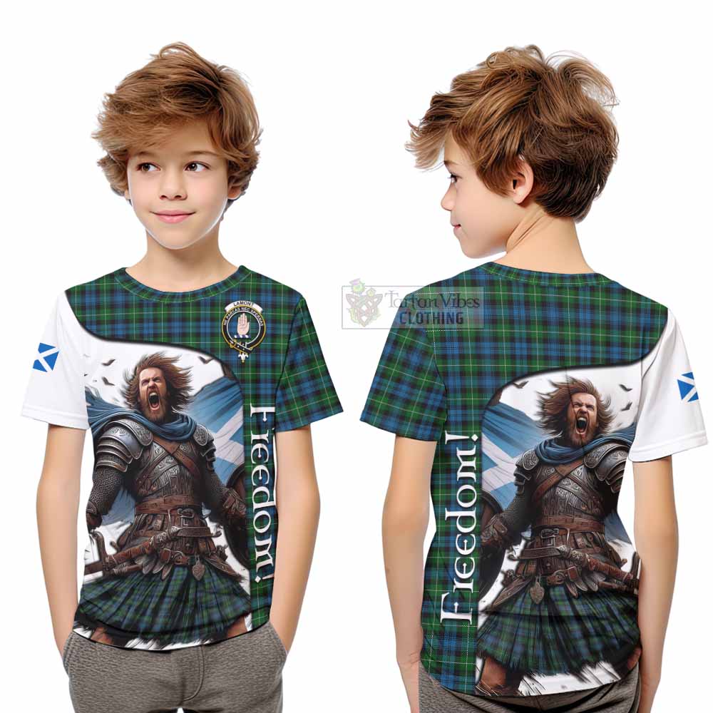 Tartan Vibes Clothing Lamont Crest Tartan Kid T-Shirt Inspired by the Freedom of Scottish Warrior