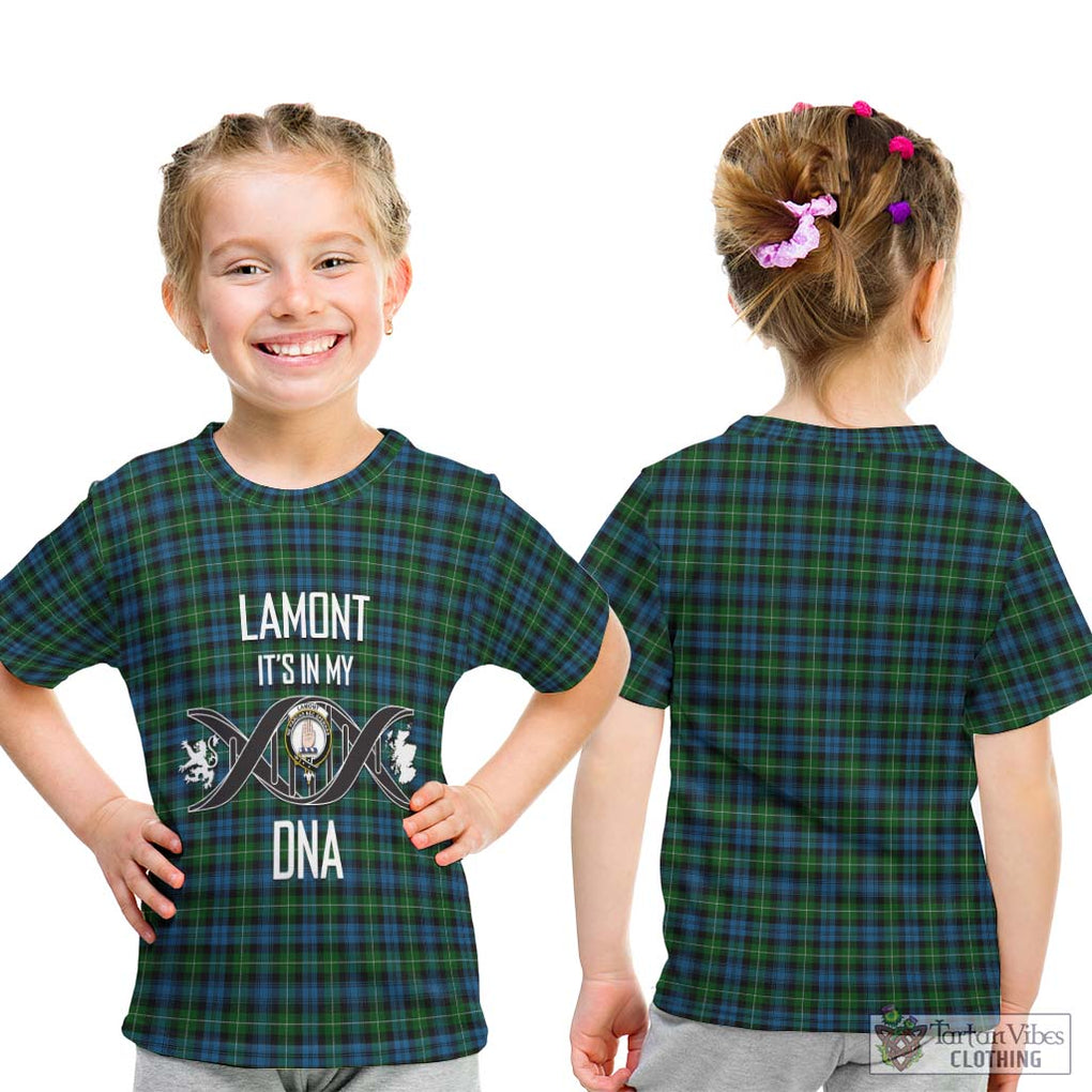 Lamont Tartan Kid T-Shirt with Family Crest DNA In Me Style - Tartanvibesclothing Shop