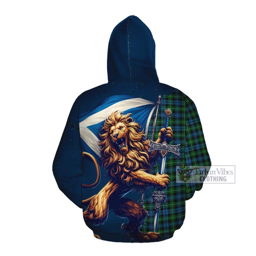 Tartan Vibes Clothing Lamont Tartan Family Crest Cotton Hoodie with Scottish Majestic Lion