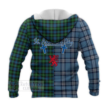 Lamont Tartan Knitted Hoodie Happy St. Andrew's Day Half Tartan Style