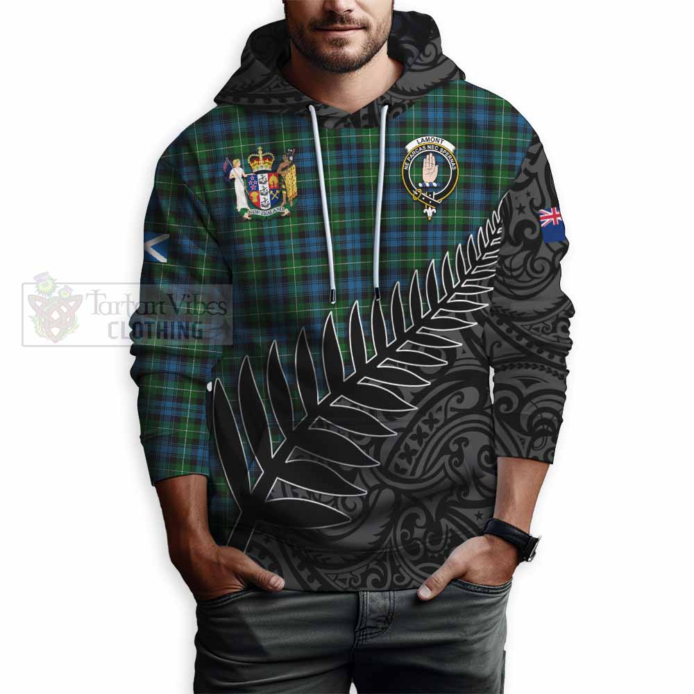 Tartan Vibes Clothing Lamont Crest Tartan Hoodie with New Zealand Silver Fern Half Style