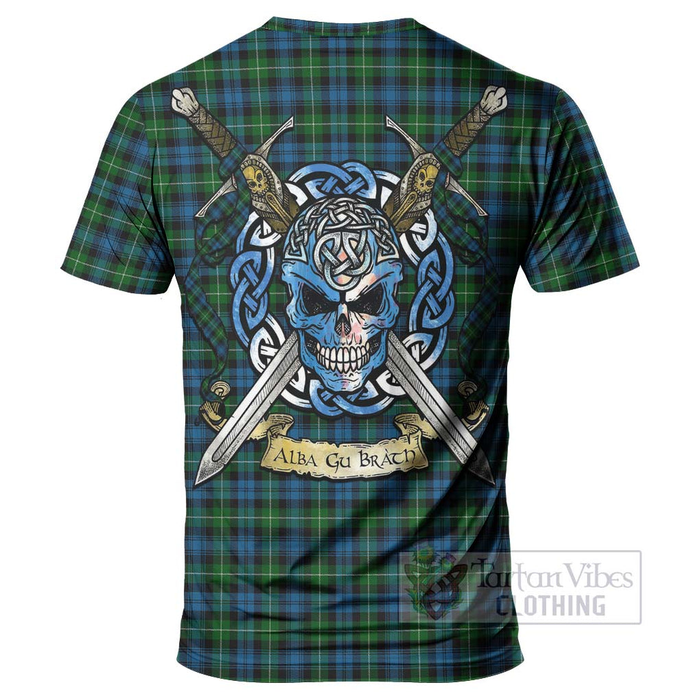 Tartan Vibes Clothing Lamont Tartan T-Shirt with Family Crest Celtic Skull Style