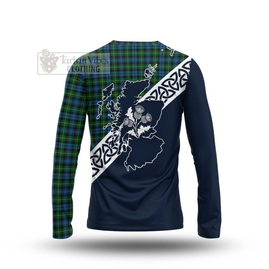 Tartan Vibes Clothing Lamont Tartan Long Sleeve T-Shirt Featuring Thistle and Scotland Map