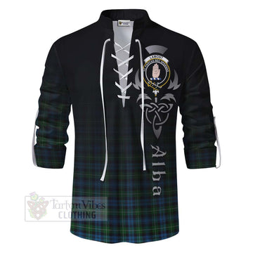 Lamont Tartan Ghillie Kilt Shirt Featuring Alba Gu Brath Family Crest Celtic Inspired