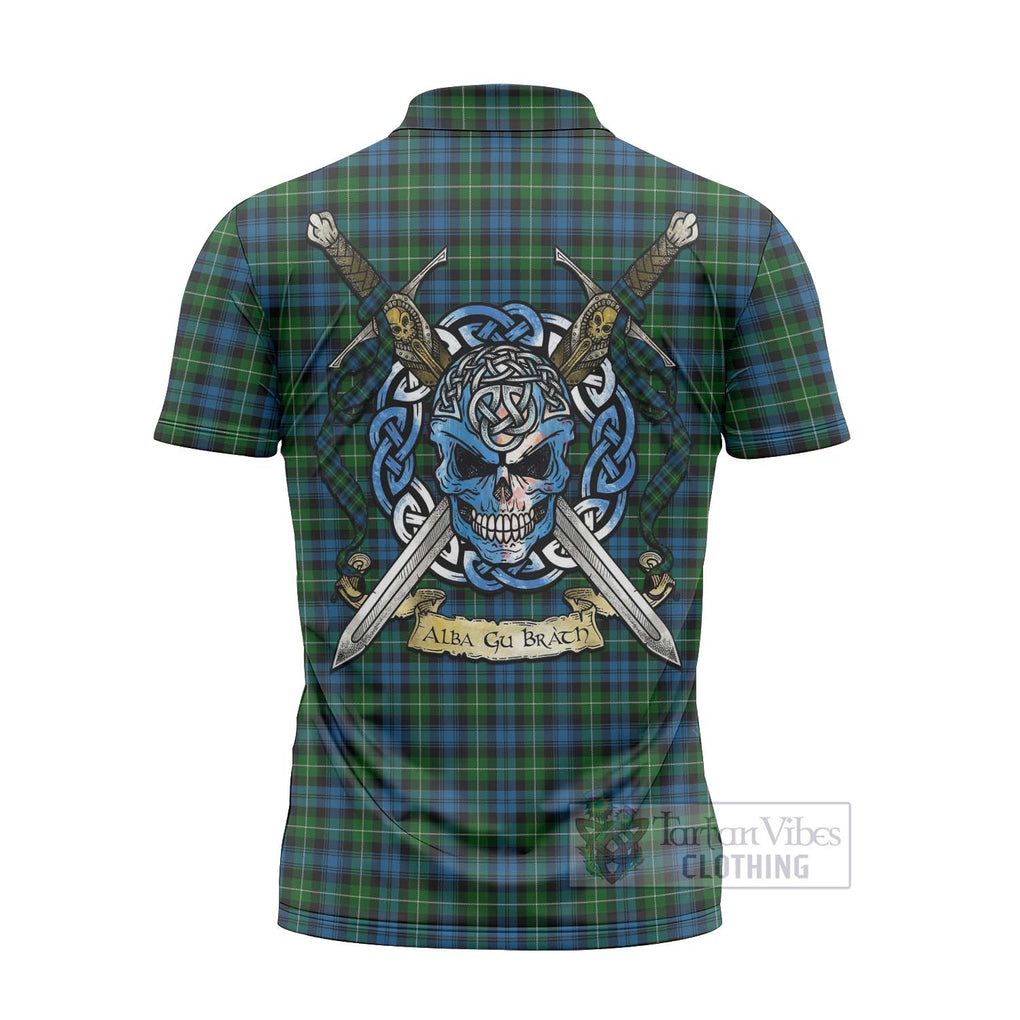 Tartan Vibes Clothing Lamont Tartan Zipper Polo Shirt with Family Crest Celtic Skull Style