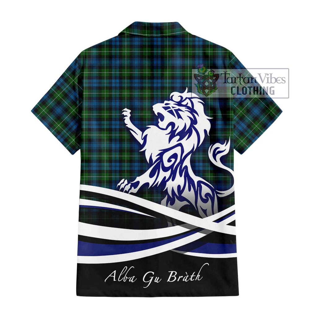 Lamont Tartan Short Sleeve Button Shirt with Alba Gu Brath Regal Lion Emblem - Tartanvibesclothing Shop