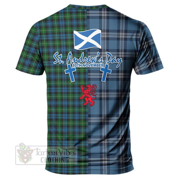 Lamont Tartan T-Shirt Happy St. Andrew's Day Half Tartan Style