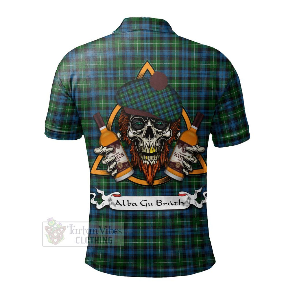 Tartan Vibes Clothing Lamont Tartan Polo Shirt with Family Crest and Bearded Skull Holding Bottles of Whiskey