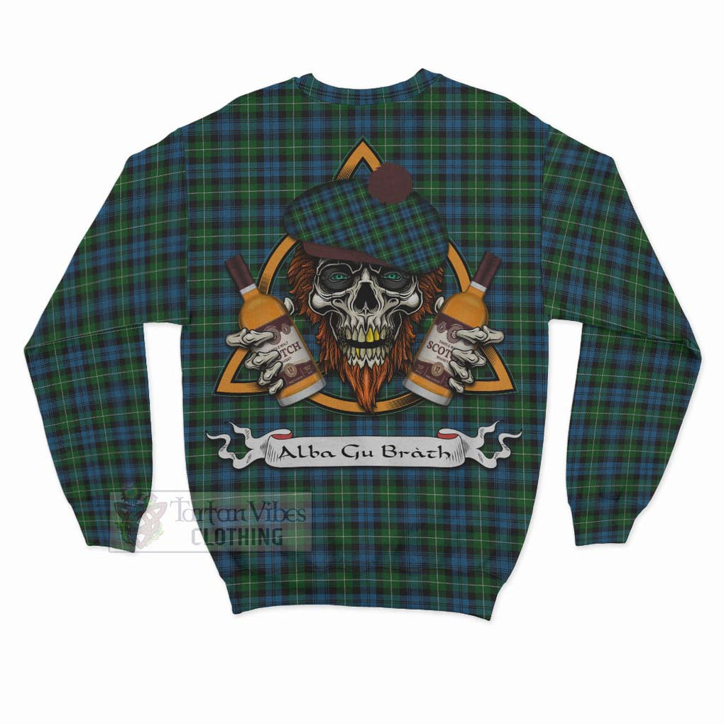 Tartan Vibes Clothing Lamont Tartan Sweatshirt with Family Crest and Bearded Skull Holding Bottles of Whiskey